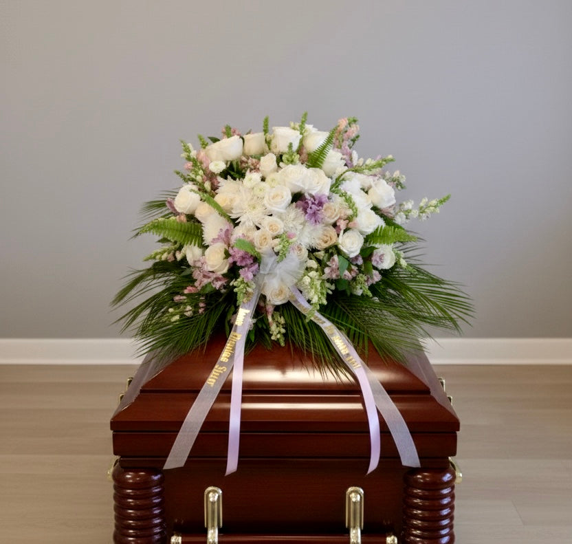 Small White / Purple Casket Spray